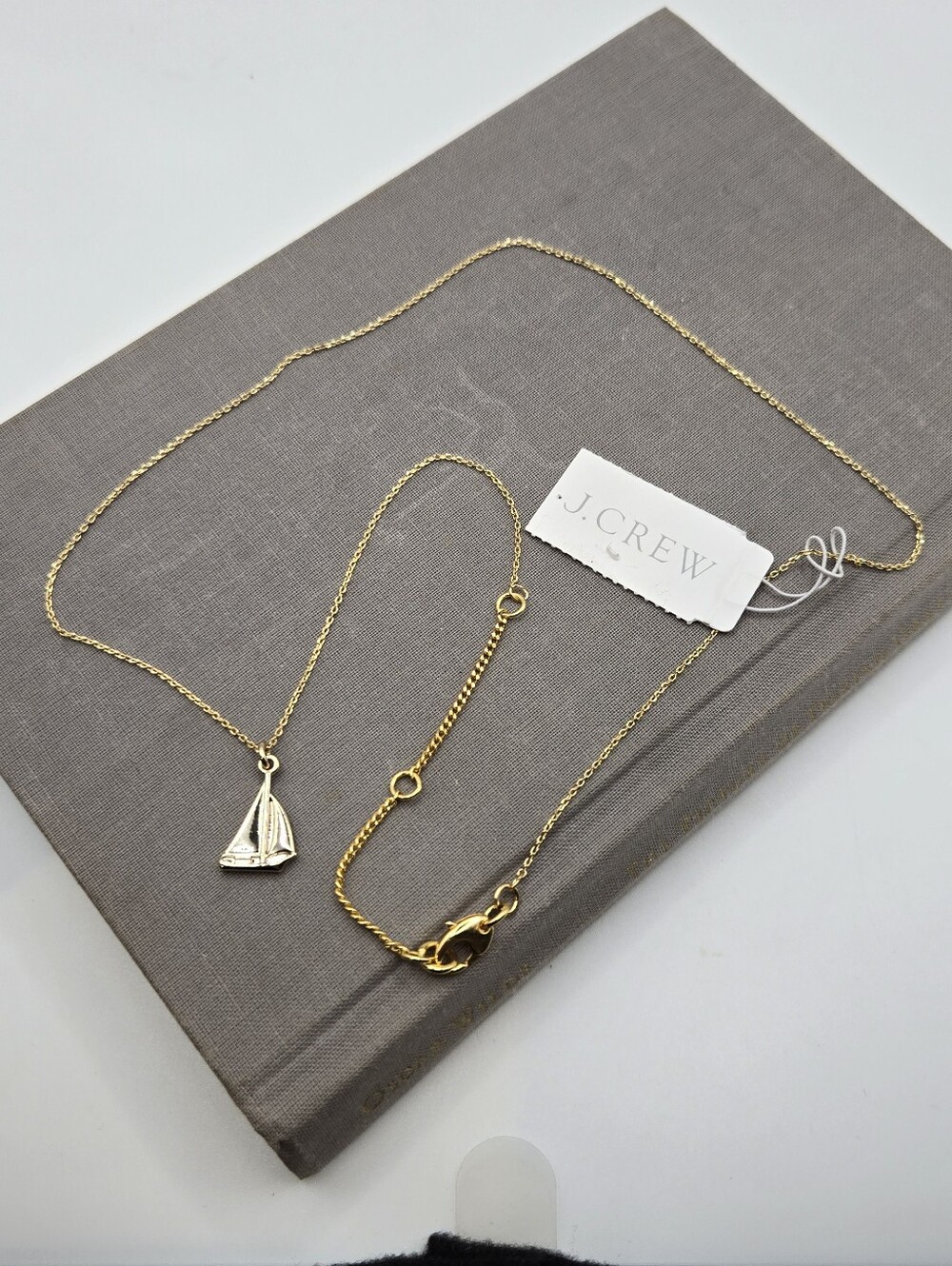 J. Crew Gold Sailboat Charm Necklace 21" Classic Nautical Yacht Quiet Luxury - Picture 2 of 8